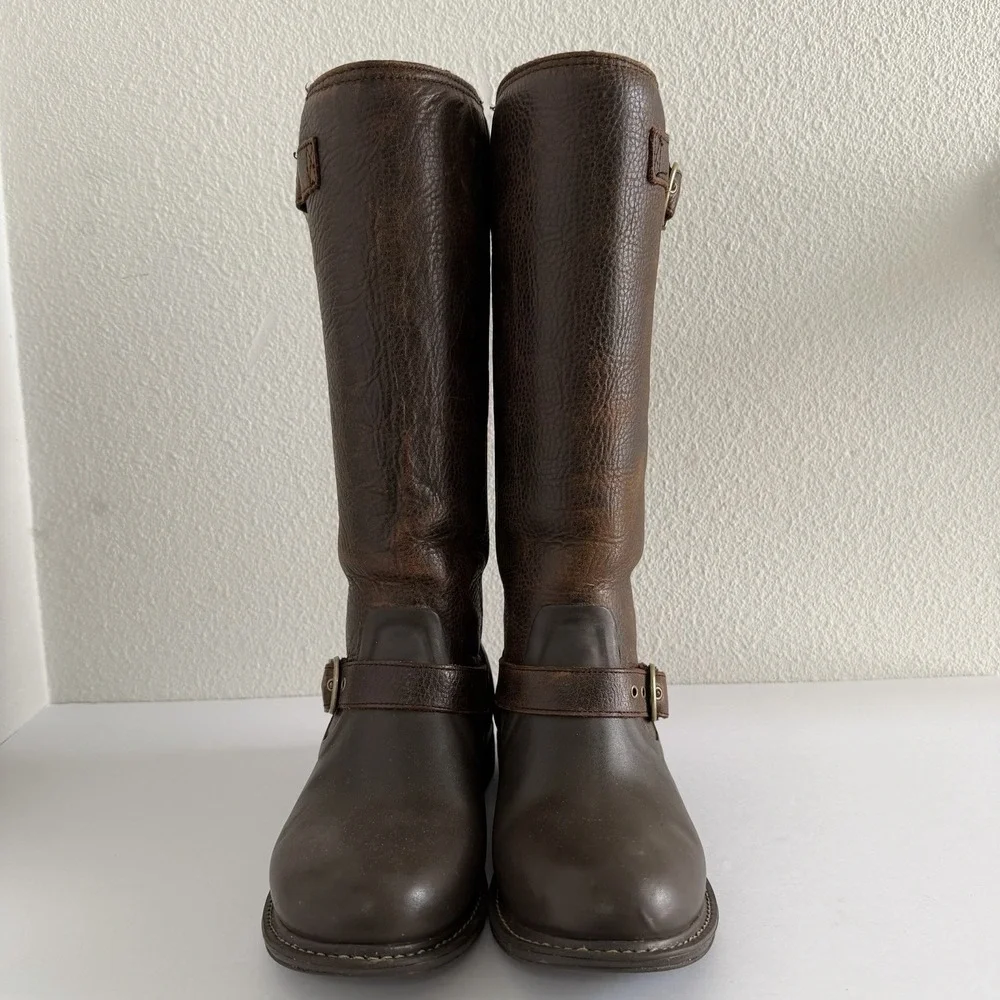 Bogs McKenna Rain Boots Brown Leather Knee High Waterproof Women's Size 9